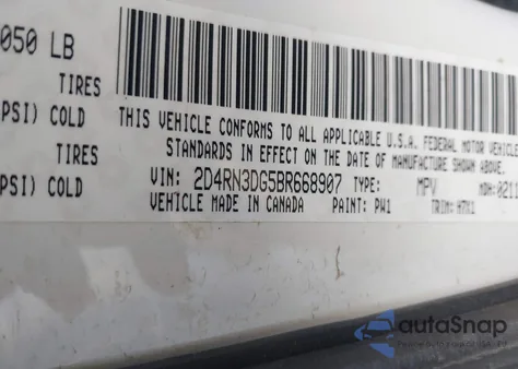 2011 Dodge Grand Caravan Mainstreet из США, поврежденный, VIN 2D4RN3DG5BR668907